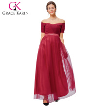 Grace Karin Sexy Off Shoulder Manches courtes Soft Tulle Dark Red Robe de bal longue GK000077-2
